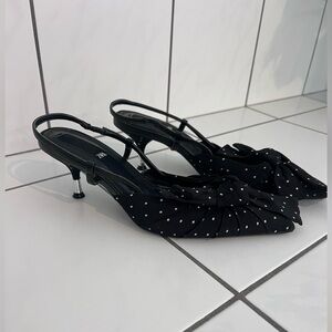 Zara Black Slingback Heels with White Polka Dots